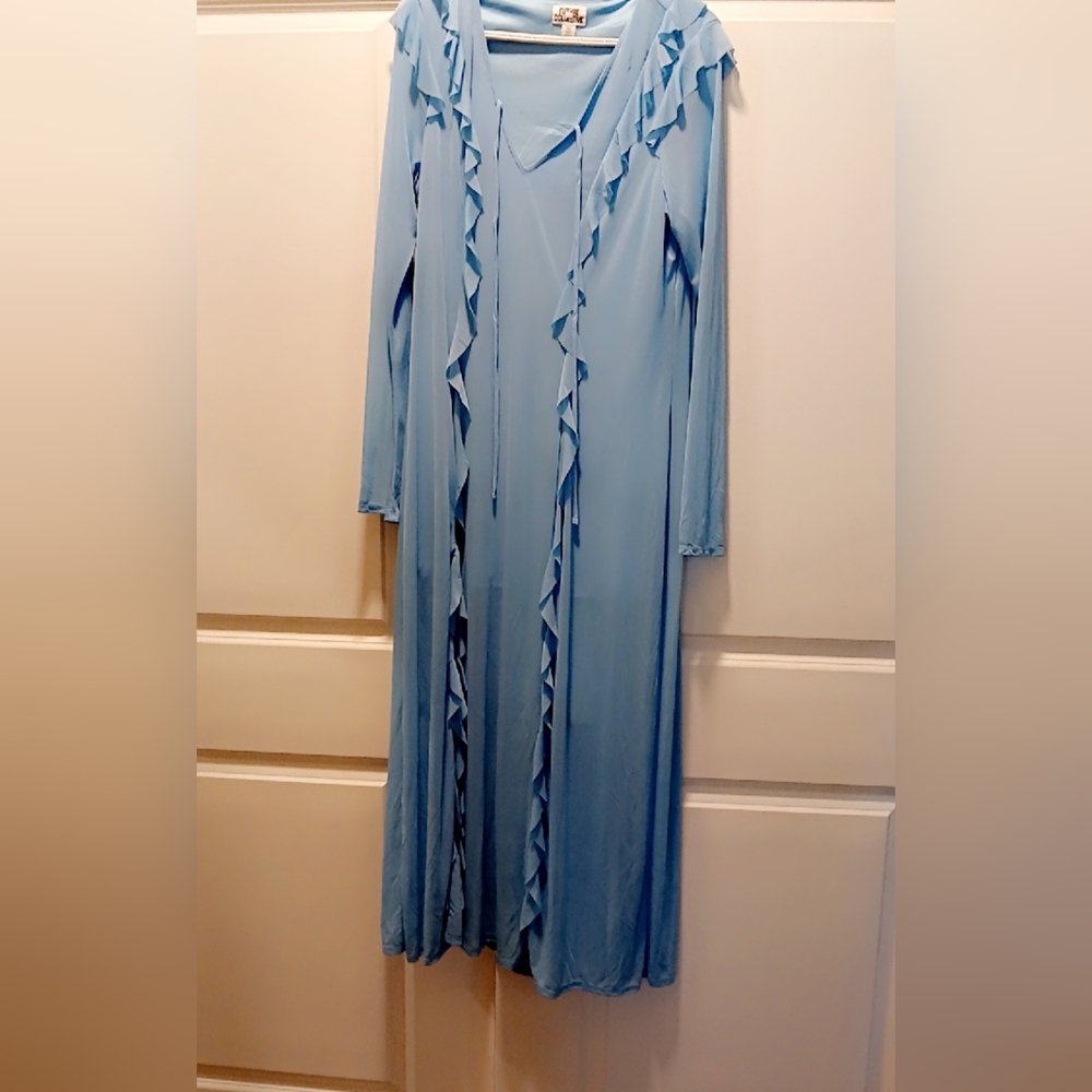 Elegant Blue Long Sleeve Dress with Ruffle Detail